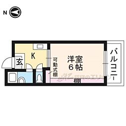 サイプレス宇治 2階1Kの間取り