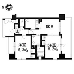JR東海道・山陽本線 西大路駅 徒歩10分の賃貸マンション 3階2DKの間取り
