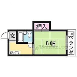 サンハイツ神足 2階1DKの間取り