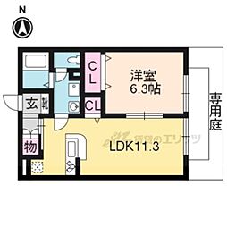 近鉄京都線 小倉駅 徒歩13分の賃貸アパート 1階1LDKの間取り