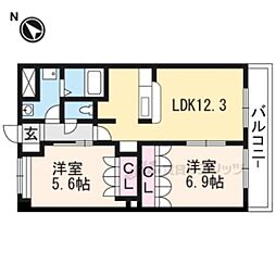 サンライト川向井 3階2LDKの間取り