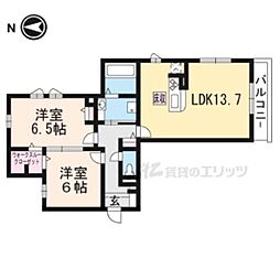 阪急京都本線 洛西口駅 徒歩9分の賃貸アパート 1階2LDKの間取り