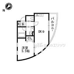 ルミエール・ウエスト 2階1DKの間取り