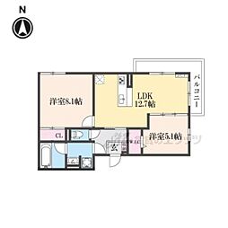 アレ・デ・フルール西向日駅前A棟 2LDKの間取図画像