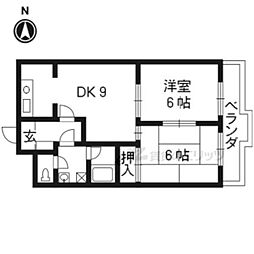 ニューシャトー長岡 2DKの間取図画像