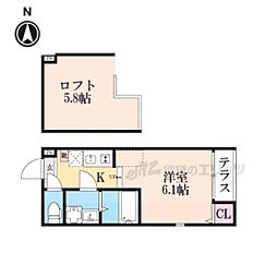 ハーモニーテラス深草東伊達町 1Kの間取図画像