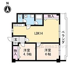 コモド長岡京 2LDKの間取図画像