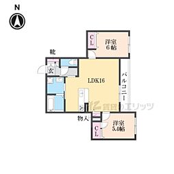 シャーメゾングレイス友岡 2LDKの間取図画像