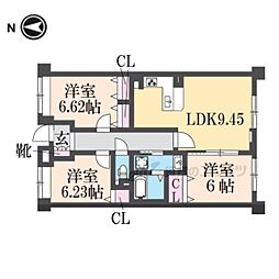 パインフィールド五条 3LDKの間取図画像