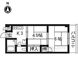JR片町線(学研都市線) 大住駅 徒歩10分の賃貸マンション 4階2Kの間取り