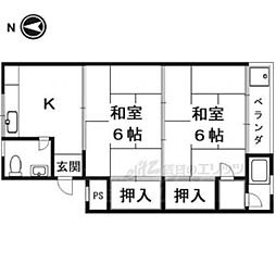 阪急京都本線 長岡天神駅 徒歩12分の賃貸マンション 2階2Kの間取り