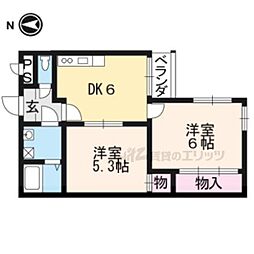 京阪本線 墨染駅 徒歩10分の賃貸マンション 2階2DKの間取り
