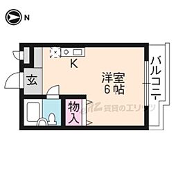 プルシャン山科 5階ワンルームの間取り
