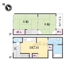 京都地下鉄東西線 椥辻駅 徒歩10分の賃貸一戸建て 1階2DKの間取り