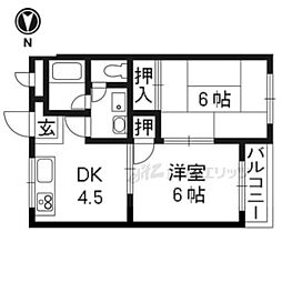 京阪本線 中書島駅 徒歩8分の賃貸マンション 3階2DKの間取り