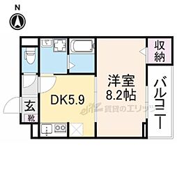 京阪本線 中書島駅 バス15分 三町下車 徒歩3分の賃貸アパート 2階1DKの間取り
