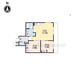 京都地下鉄東西線 椥辻駅 徒歩6分の賃貸マンション 3階2LDKの間取り