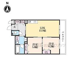 京都地下鉄東西線 椥辻駅 徒歩6分の賃貸マンション 4階2LDKの間取り