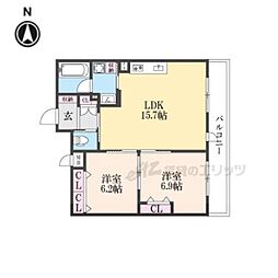 京都地下鉄東西線 椥辻駅 徒歩6分の賃貸マンション 4階2LDKの間取り