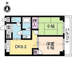 エクセル新十条 3階2DKの間取り