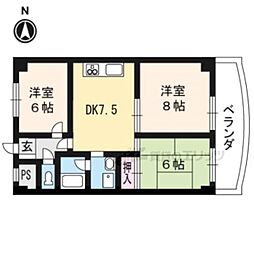 宇治プラザ 4階3DKの間取り