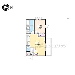 京阪本線 丹波橋駅 徒歩4分の賃貸アパート 1階1LDKの間取り