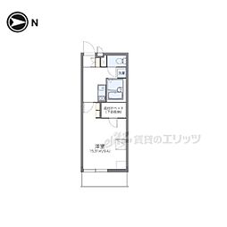 レオパレスビューテラス草内 2階1Kの間取り