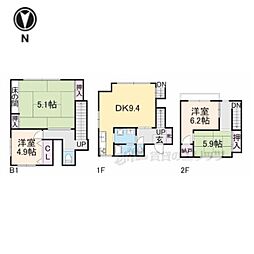 JR奈良線 桃山駅 徒歩3分の賃貸一戸建て 1階4LDKの間取り
