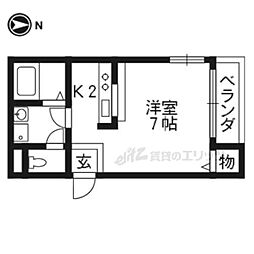 京都地下鉄東西線 東野駅 徒歩25分の賃貸マンション 3階1Kの間取り