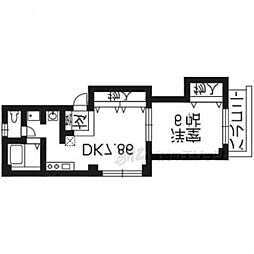 京都地下鉄東西線 石田駅 徒歩10分の賃貸マンション 3階1DKの間取り