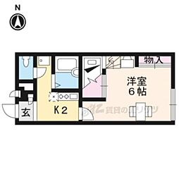 レオパレス大宅 2階1Kの間取り