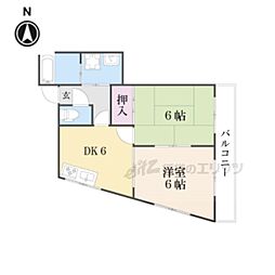 パレアズマ今里 3階2DKの間取り