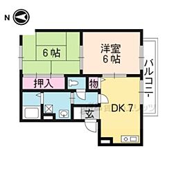 ディアコート 2階2DKの間取り