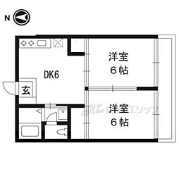 カーサビアンカ 1階2DKの間取り