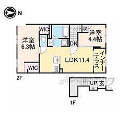 城陽市寺田中大小アパート 2LDKの間取図画像