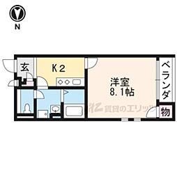 クレイノドミール城陽 2階1Kの間取り