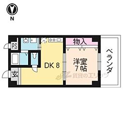 京阪本線 藤森駅 徒歩17分の賃貸マンション 2階1DKの間取り