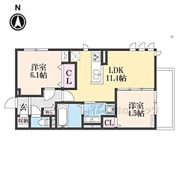 京阪本線 伏見桃山駅 徒歩29分の賃貸アパート 1階2LDKの間取り