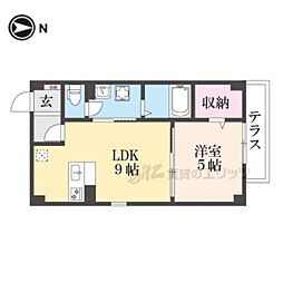 フォルモント城陽 1階1LDKの間取り