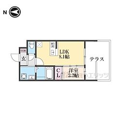 アドバンス京都リエートII 1階1LDKの間取り