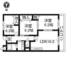エスト京田辺II 1階3LDKの間取り