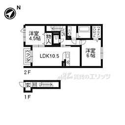 JR東海道・山陽本線 向日町駅 徒歩25分の賃貸アパート 2階2LDKの間取り