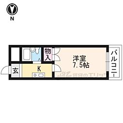 京都地下鉄東西線 小野駅 徒歩7分の賃貸マンション 2階1Kの間取り