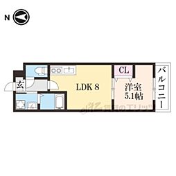 CULTI京都六地蔵 5階1DKの間取り