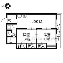 京都地下鉄東西線 椥辻駅 徒歩23分の賃貸マンション 1階2LDKの間取り