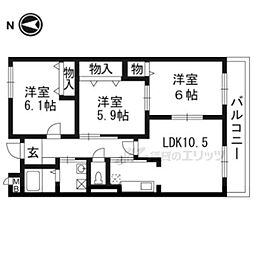 近鉄京都線 新田辺駅 徒歩15分の賃貸マンション 1階3LDKの間取り