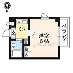 京都市営烏丸線 くいな橋駅 徒歩8分の賃貸マンション 1階1Kの間取り