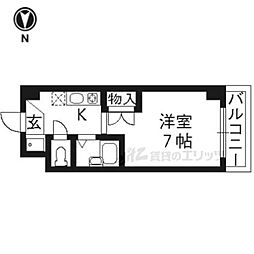 JR奈良線 黄檗駅 徒歩5分の賃貸マンション 1階1Kの間取り