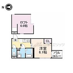 ハーモニーテラスフォース椥辻 1Kの間取図画像
