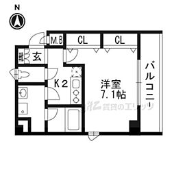 近鉄京都線 東寺駅 徒歩6分の賃貸マンション 5階1Kの間取り